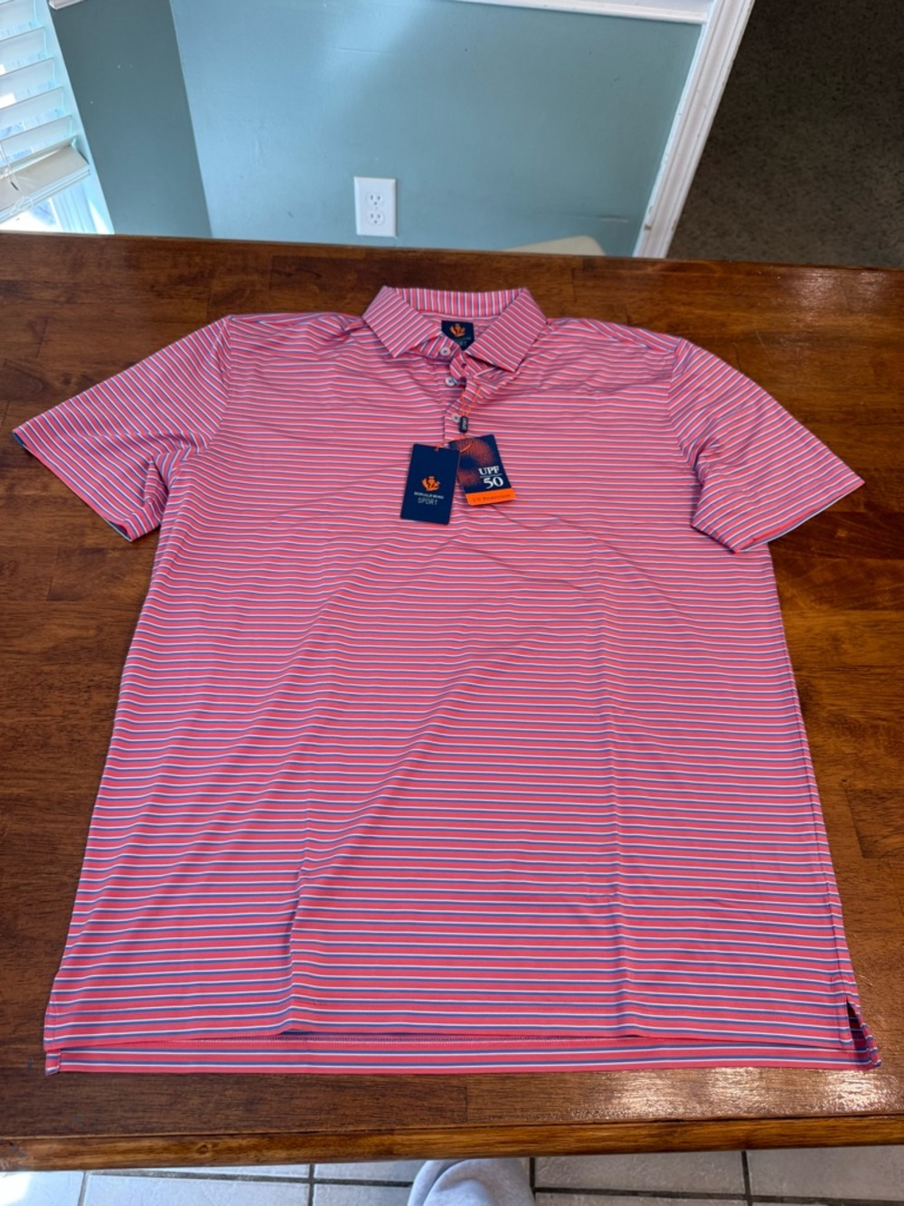 Donald Ross Sportswear Fergus Shadow Striped Polo Men's XL Pink Blue UPF 50